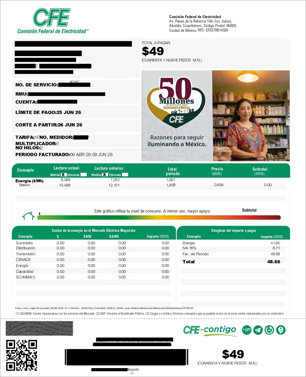 Recibo CFE después de Luxcom